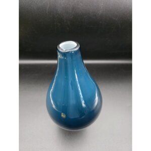Studio Art‎ Glass Hand Blown Vase Deep Aqua Blue Pontil Mark Unique Beautiful 7"